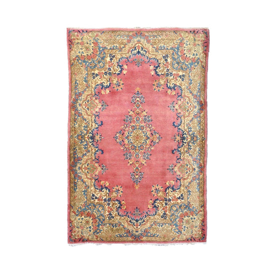 Antique Persian Kerman 4X6 Red, Blue & Ivory Handmade Area Rug #9902283