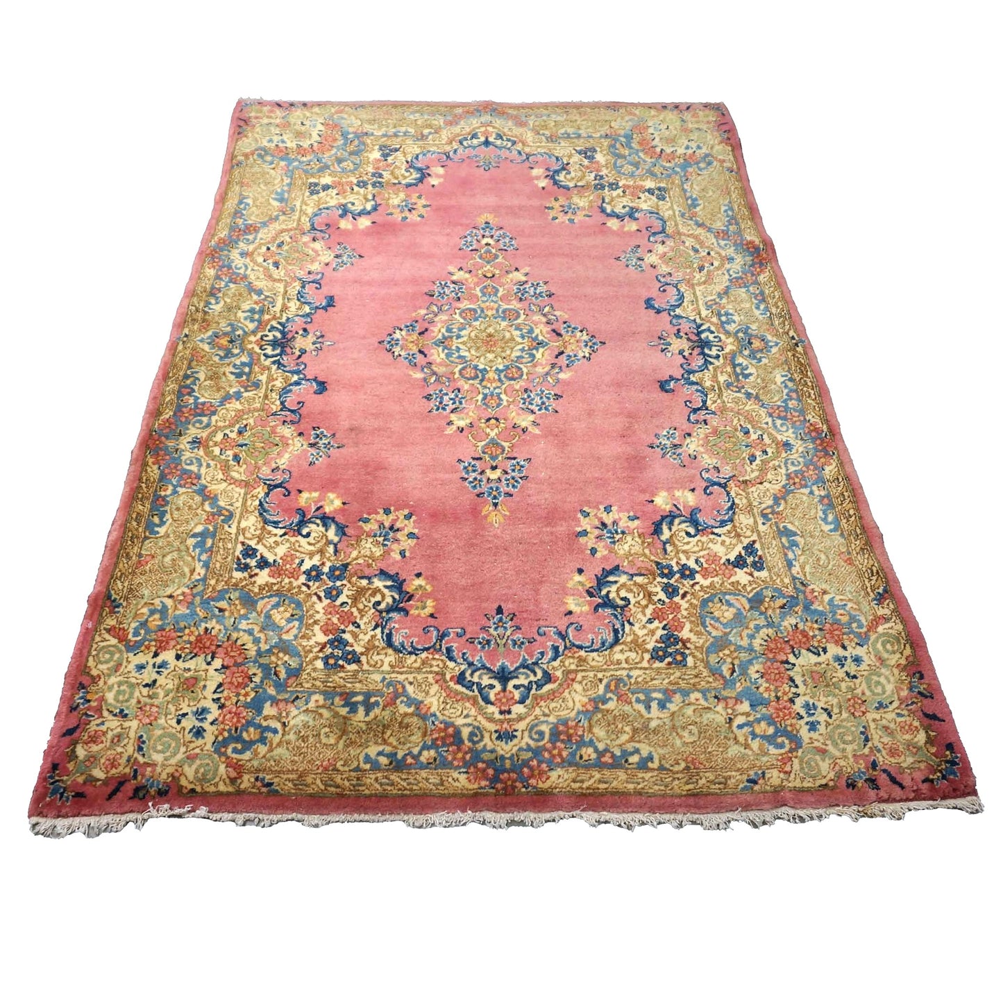 Antique Persian Kerman 4X6 Red, Blue & Ivory Handmade Area Rug #9902283