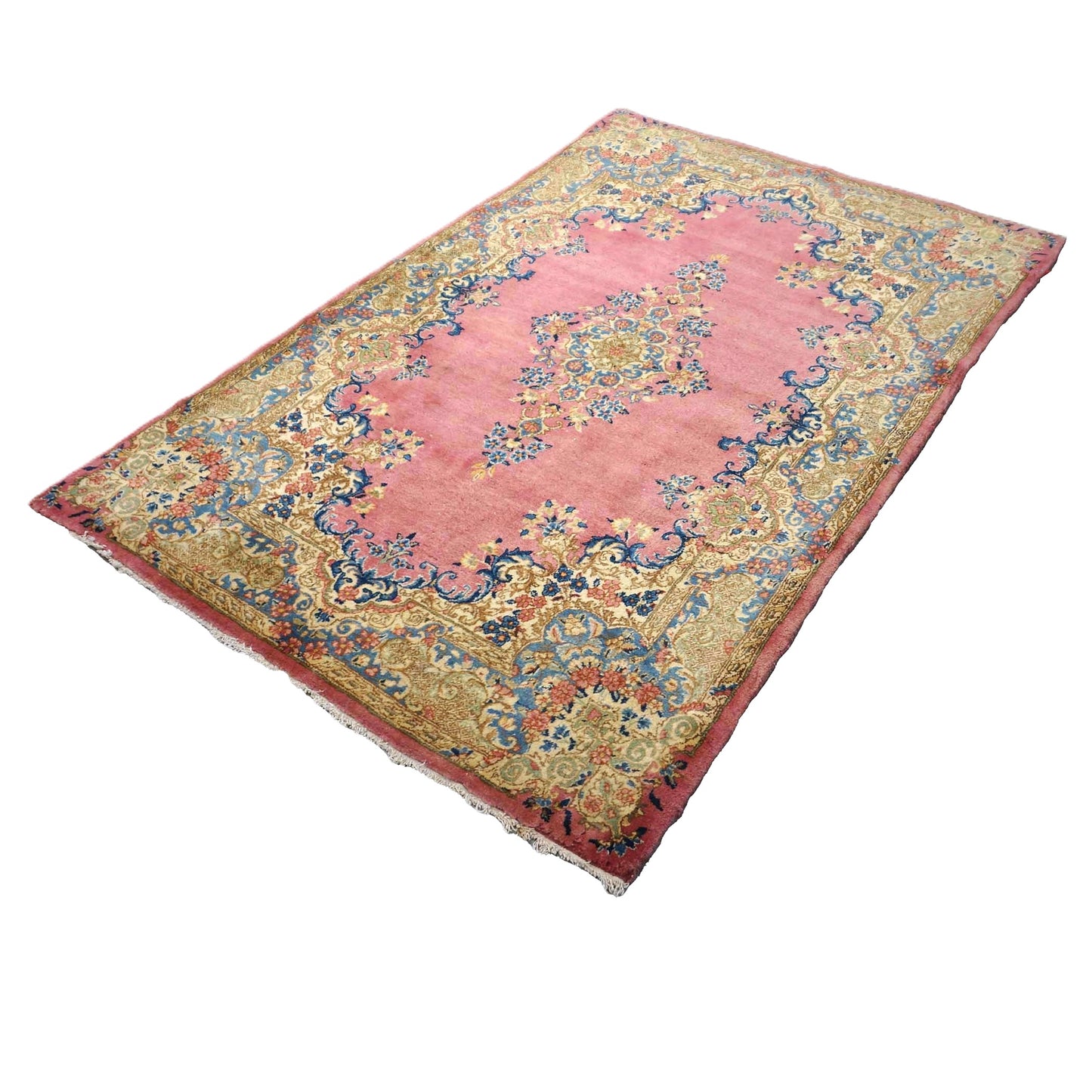 Antique Persian Kerman 4X6 Red, Blue & Ivory Handmade Area Rug #9902283