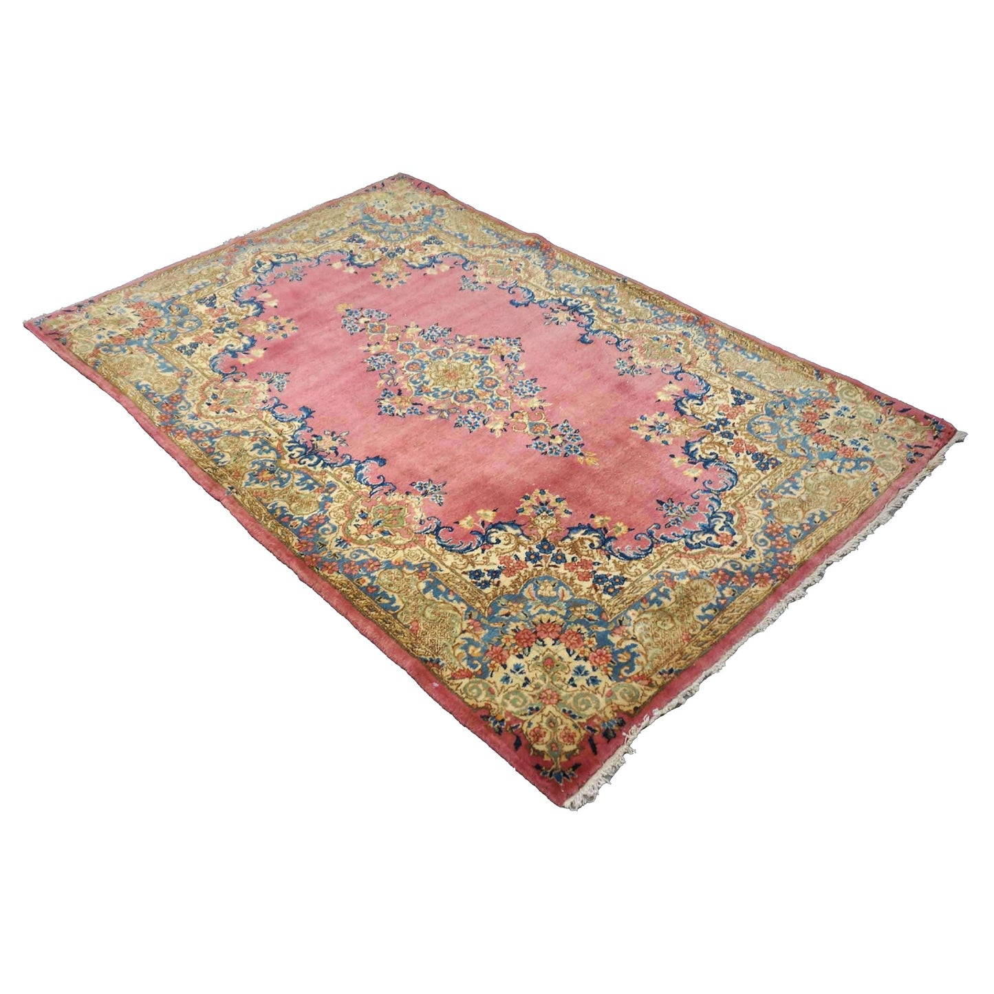 Antique Persian Kerman 4X6 Red, Blue & Ivory Handmade Area Rug #9902283