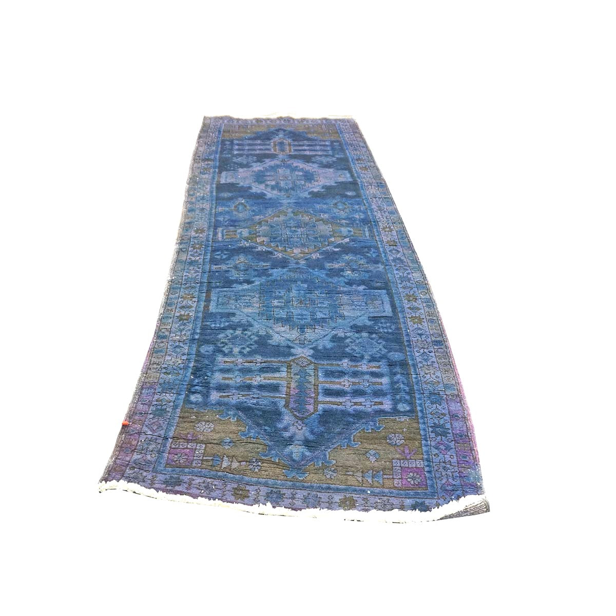 Vintage Persian Overdye Wool 3x10 Blue & Tan Handmade Runner Rug # 9902294
