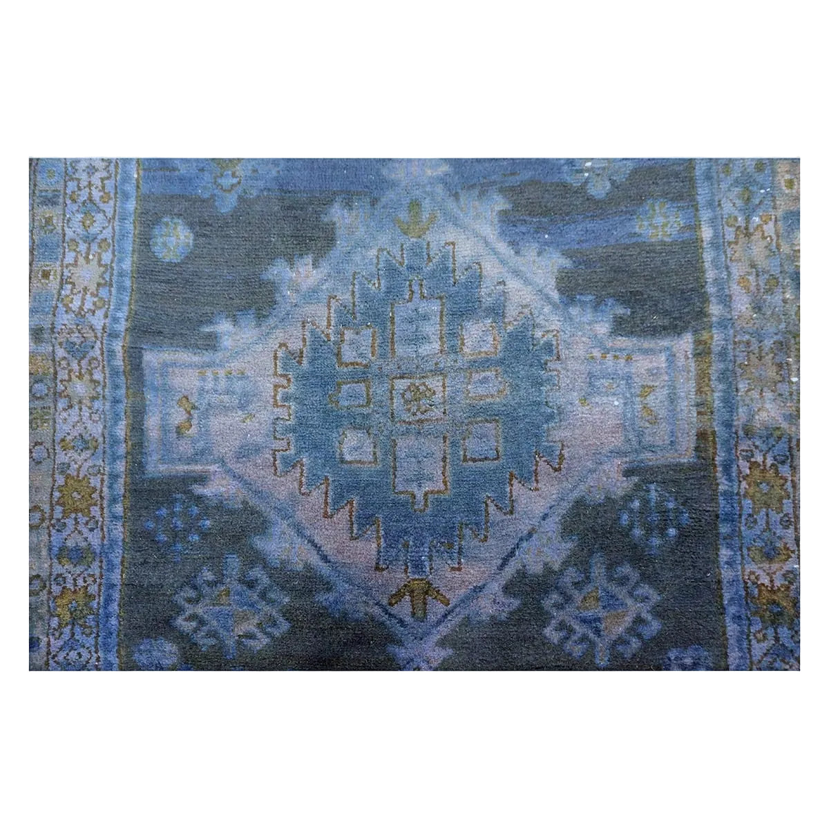 Vintage Persian Overdye Wool 3x10 Blue & Tan Handmade Runner Rug # 9902294