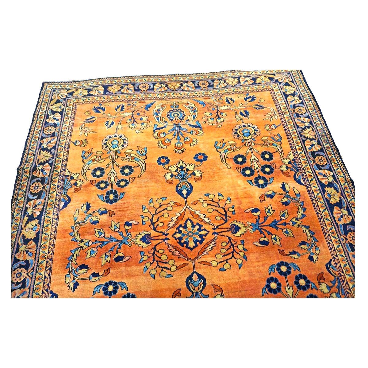 Antique Persian Lilihan Wool 7x10 Orange, Blue & Tan Handmade Area Rug #9902305