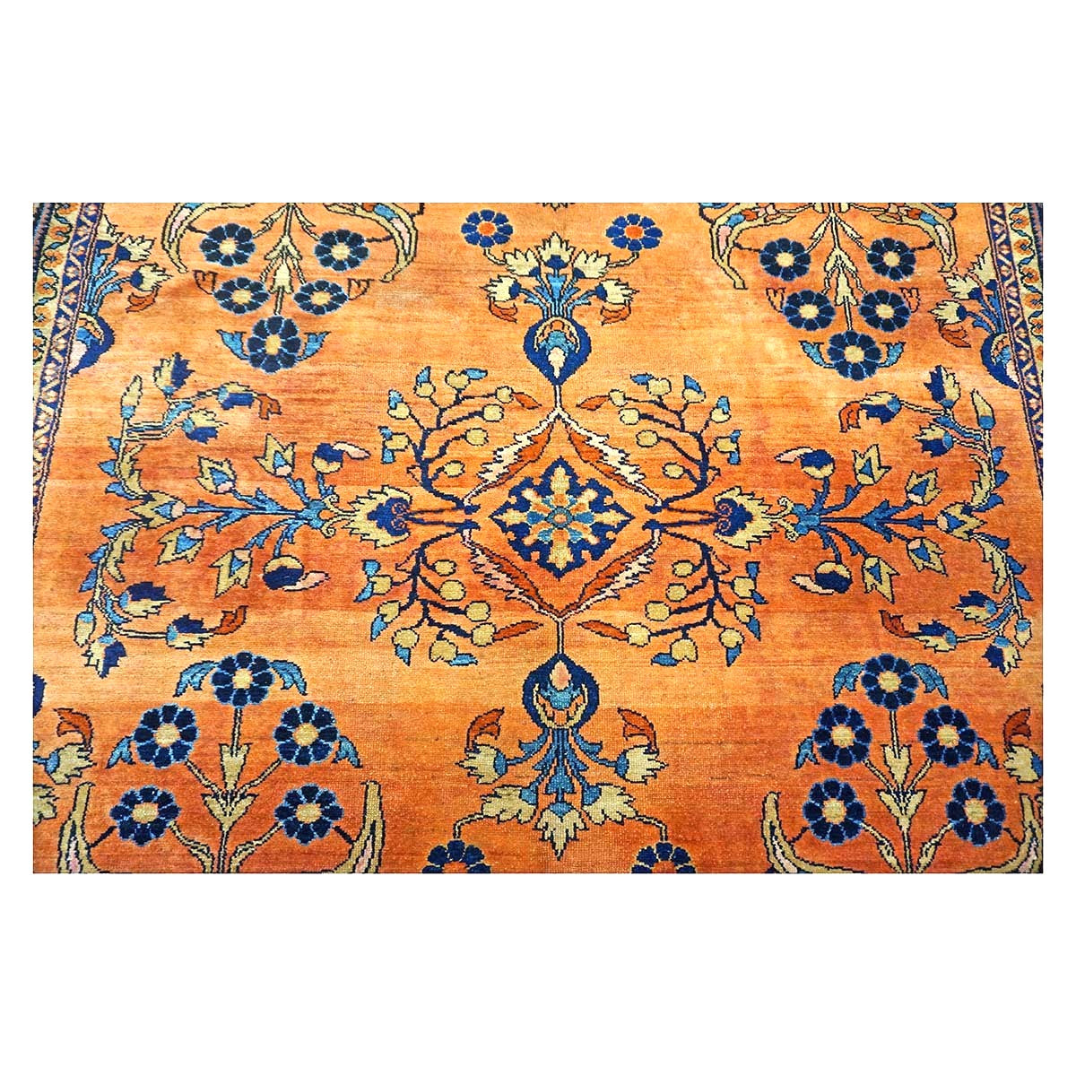 Antique Persian Lilihan Wool 7x10 Orange, Blue & Tan Handmade Area Rug #9902305