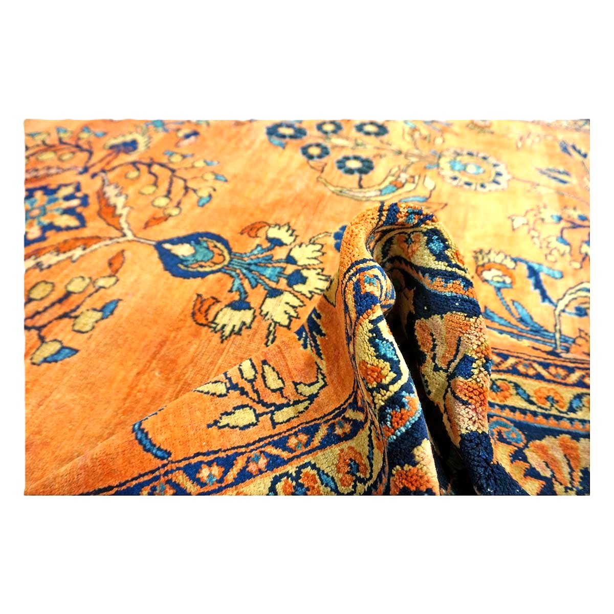 Antique Persian Lilihan Wool 7x10 Orange, Blue & Tan Handmade Area Rug #9902305