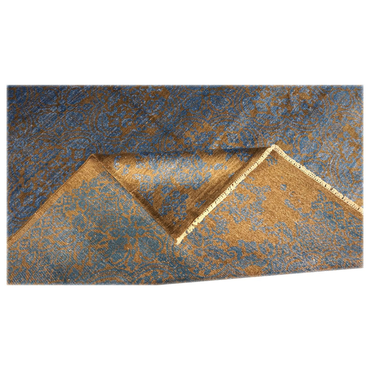 Nepalese Modern Silk 8 x 10 Blue & Golden Brown Handmade Area Rug #9902329