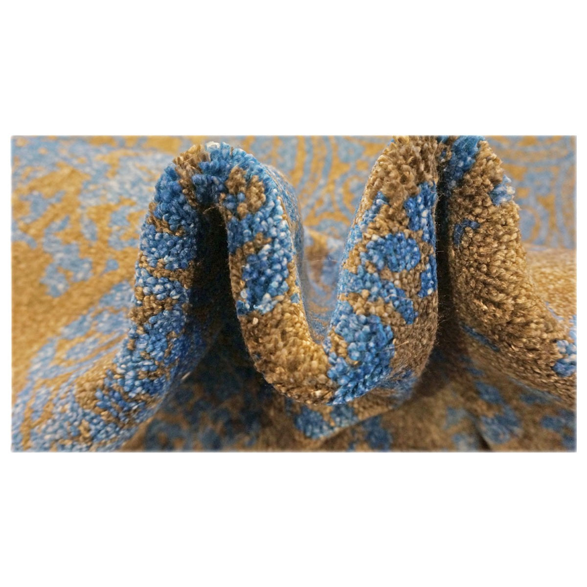 Nepalese Modern Silk 8 x 10 Blue & Golden Brown Handmade Area Rug #9902329