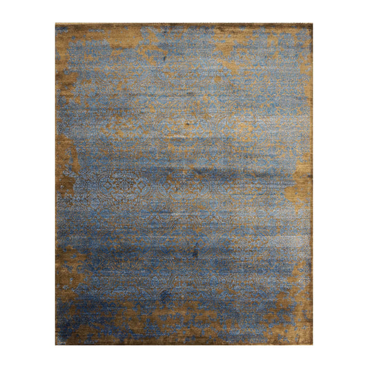 Nepalese Modern Silk 8 x 10 Blue & Golden Brown Handmade Area Rug #9902329