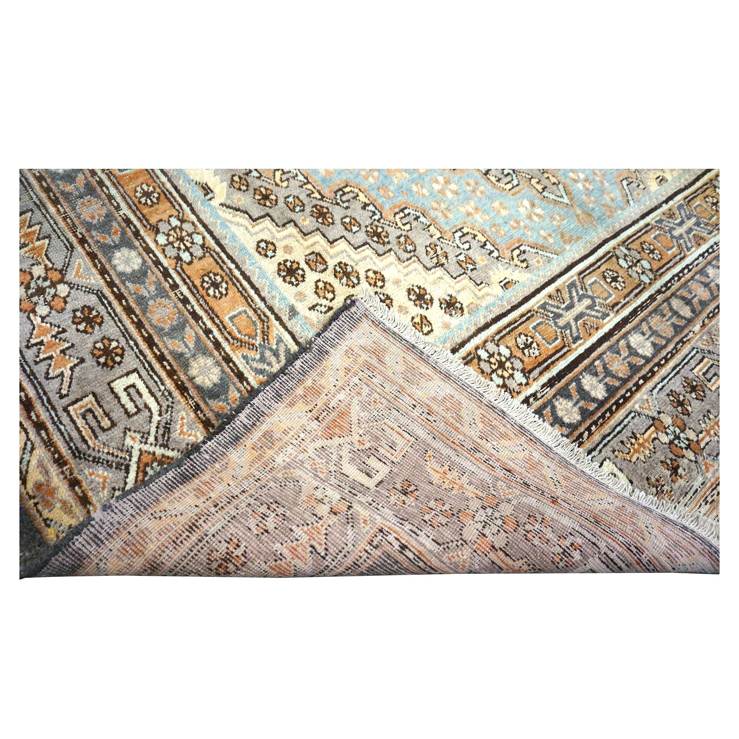 Vintage East Turkestani Khotan Wool 7x13 Taupe & Light Blue Handmade Gallery Rug #9902332