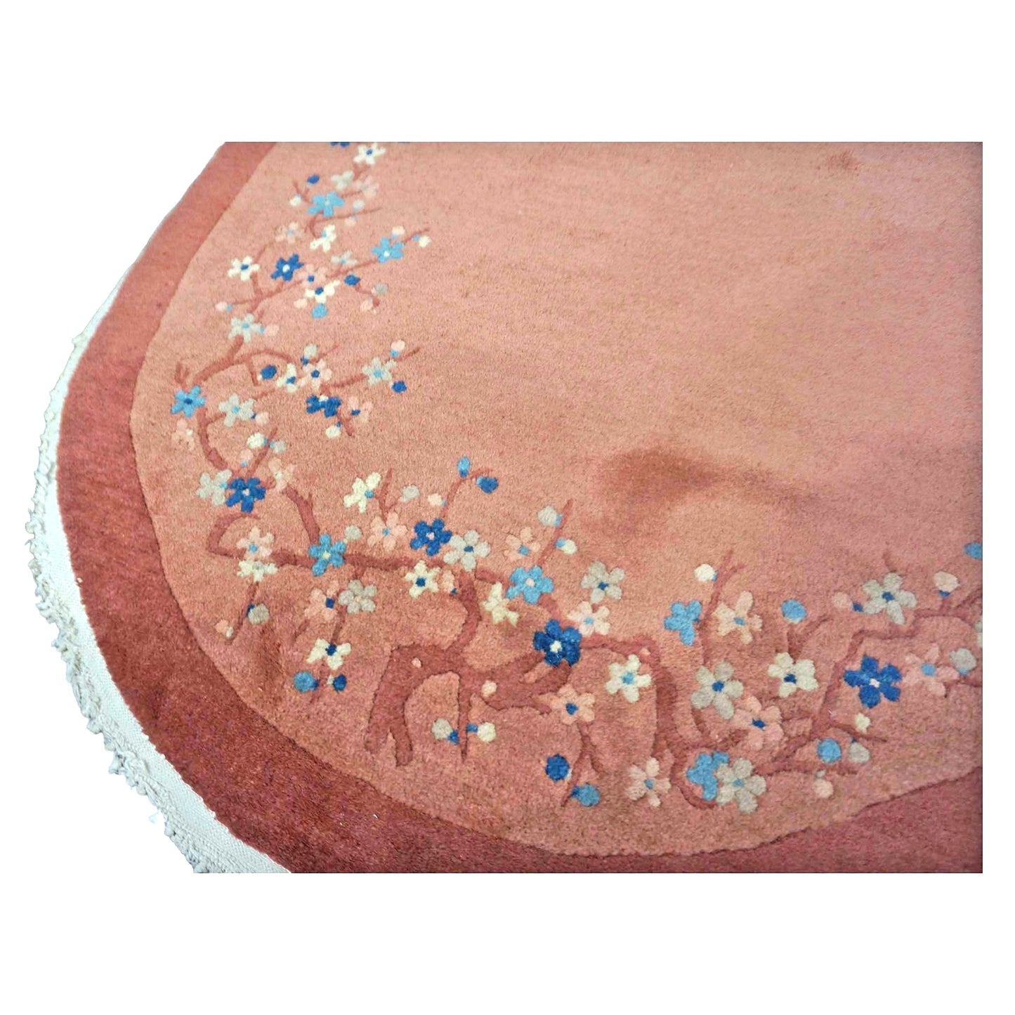 Antique Chinese Art Deco Wool 3x6 Pink Handmade Oval Runner Rug # 9902337