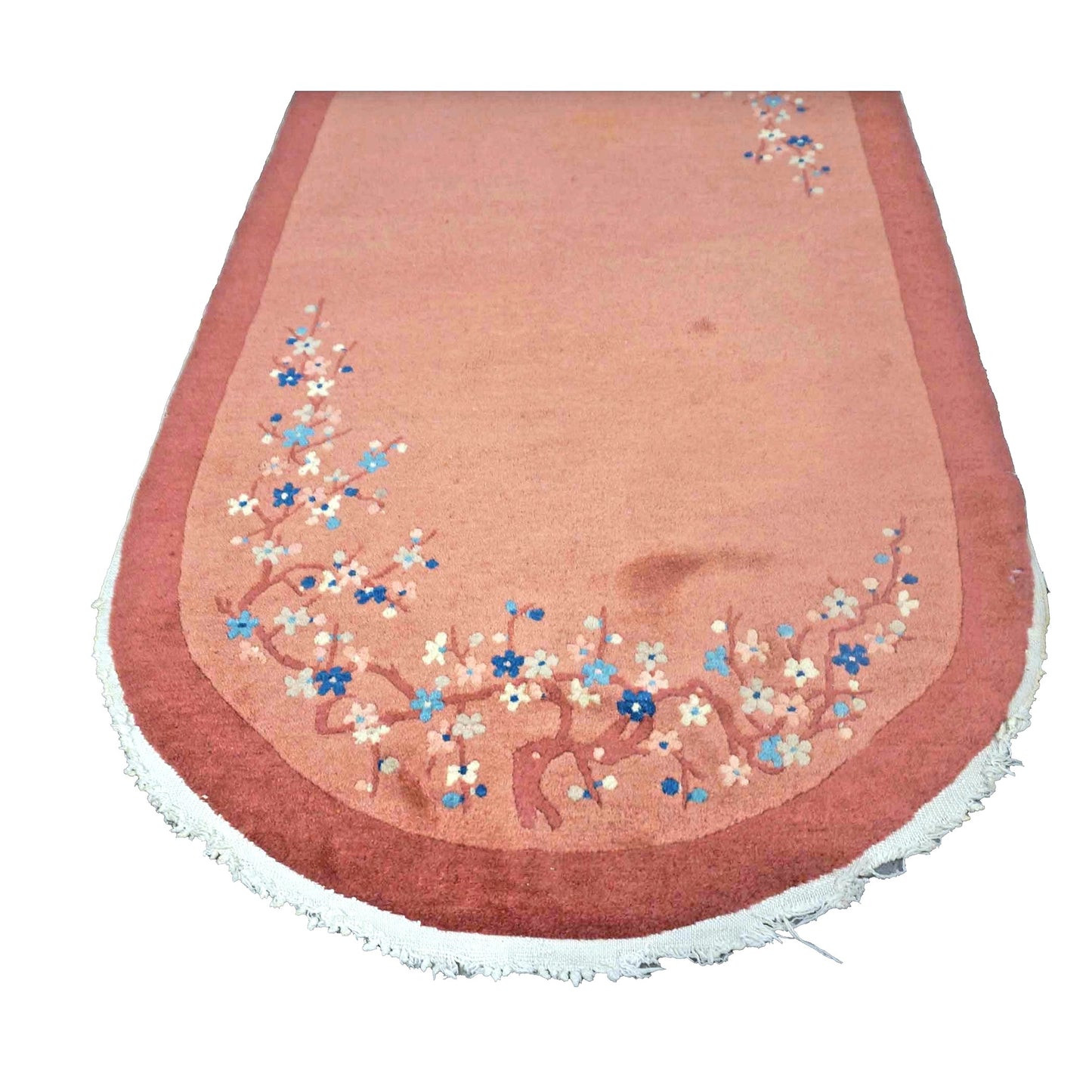Antique Chinese Art Deco Wool 3x6 Pink Handmade Oval Runner Rug # 9902337