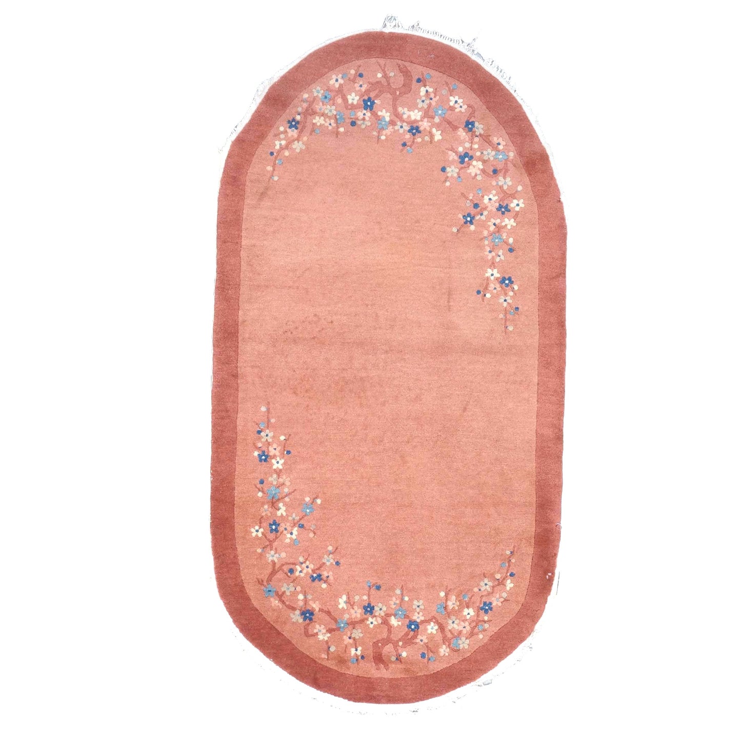 Antique Chinese Art Deco Wool 3x6 Pink Handmade Oval Runner Rug # 9902337