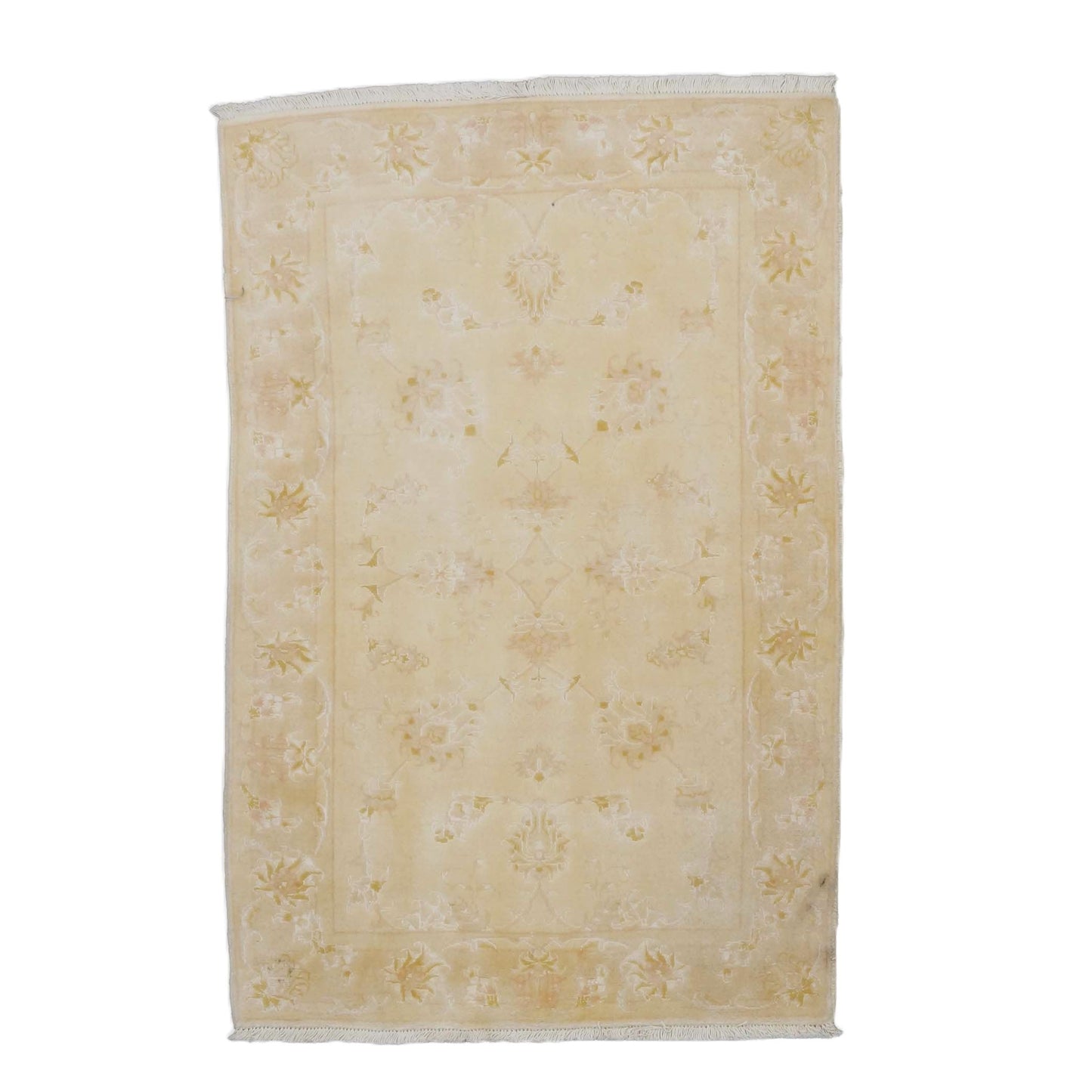 Persian Tabriz Wool & Silk 2x4 Ivory Handmade Throw Rug # 9902360