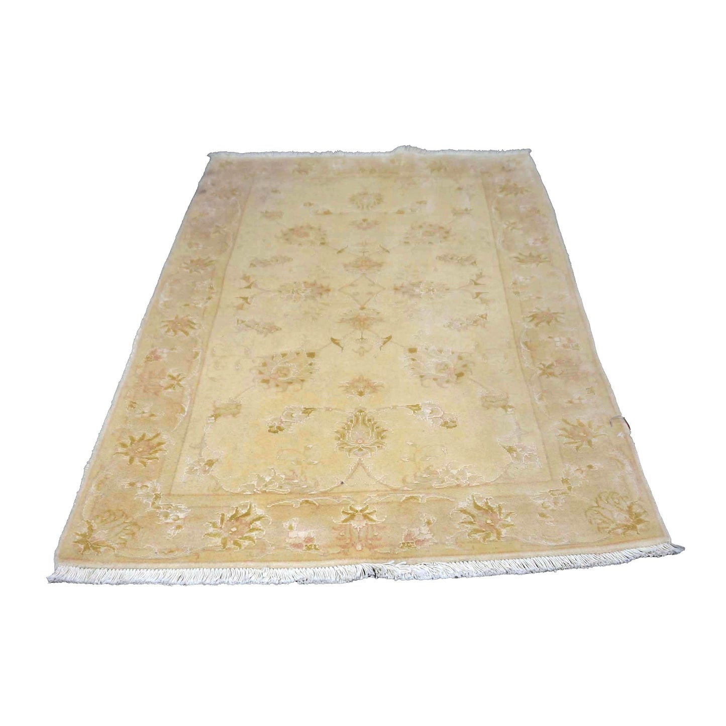Persian Tabriz Wool & Silk 2x4 Ivory Handmade Throw Rug # 9902360