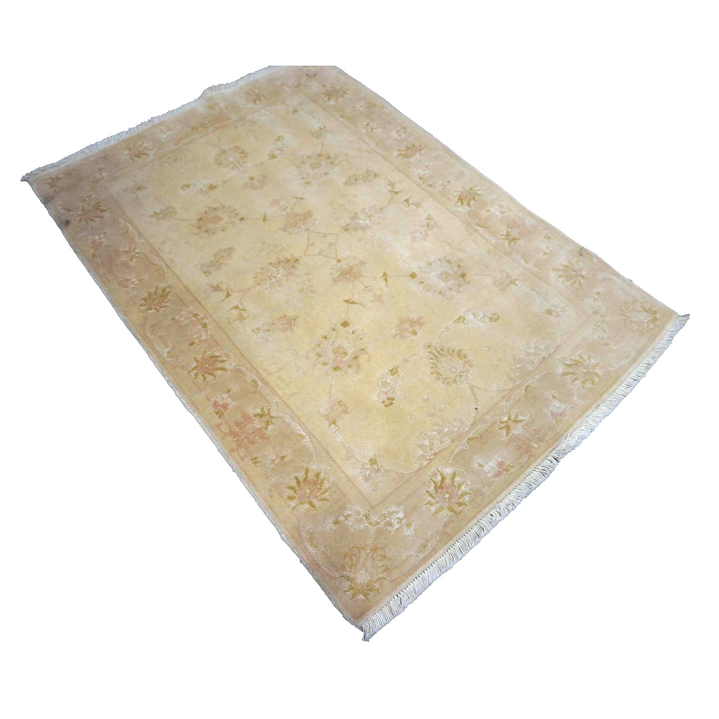 Persian Tabriz Wool & Silk 2x4 Ivory Handmade Throw Rug # 9902360