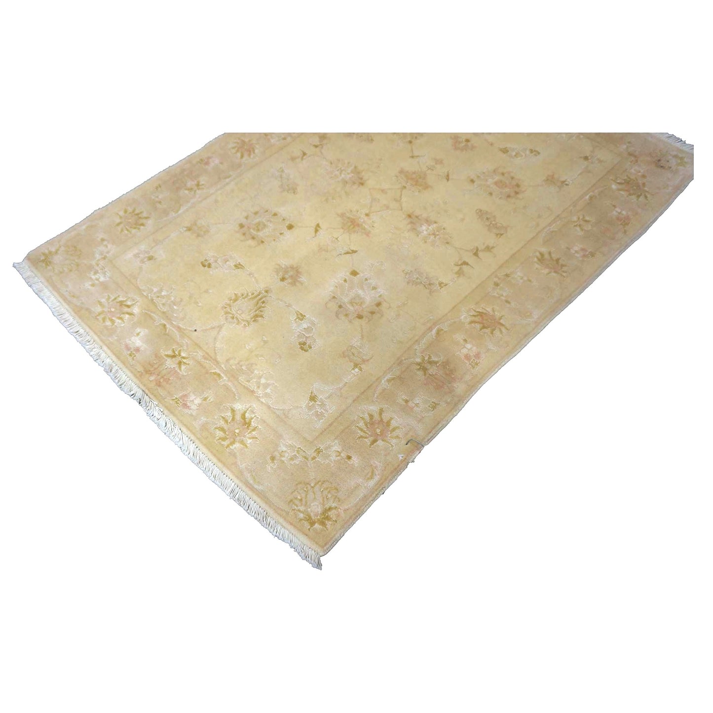 Persian Tabriz Wool & Silk 2x4 Ivory Handmade Throw Rug # 9902360