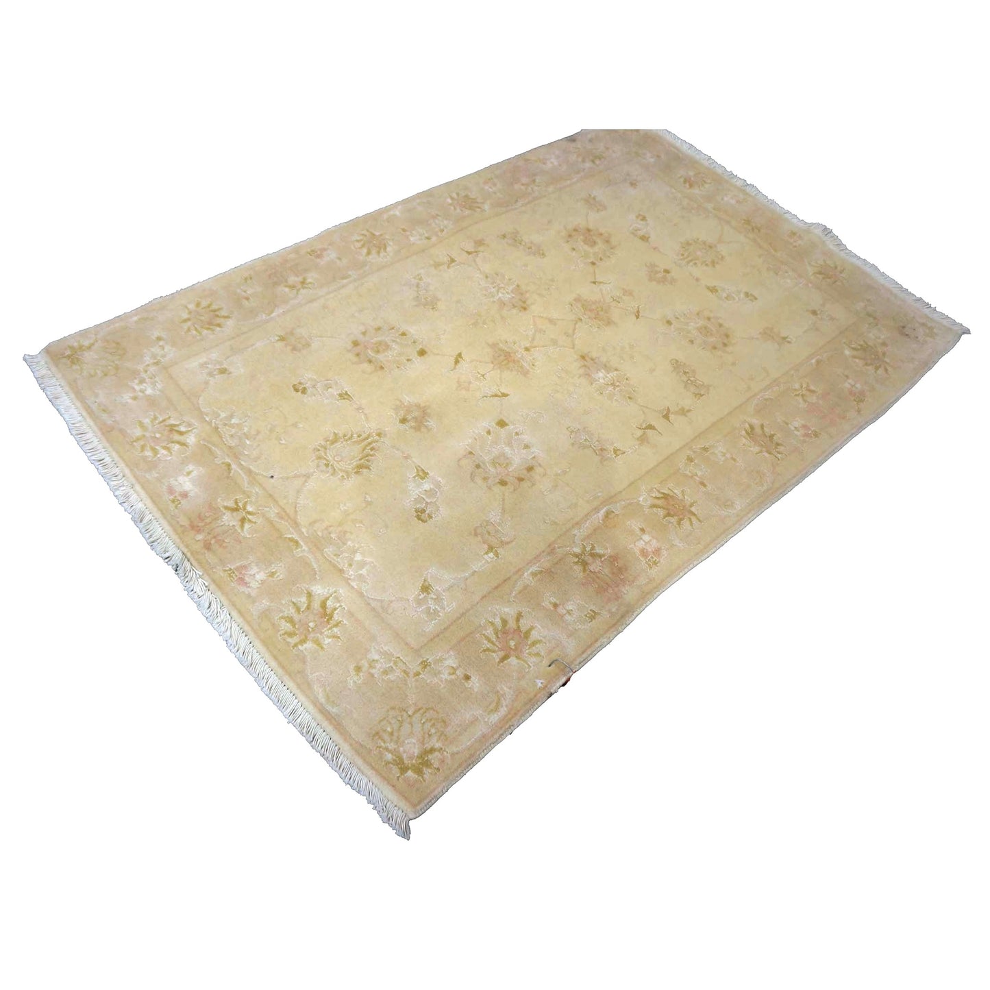 Persian Tabriz Wool & Silk 2x4 Ivory Handmade Throw Rug # 9902360