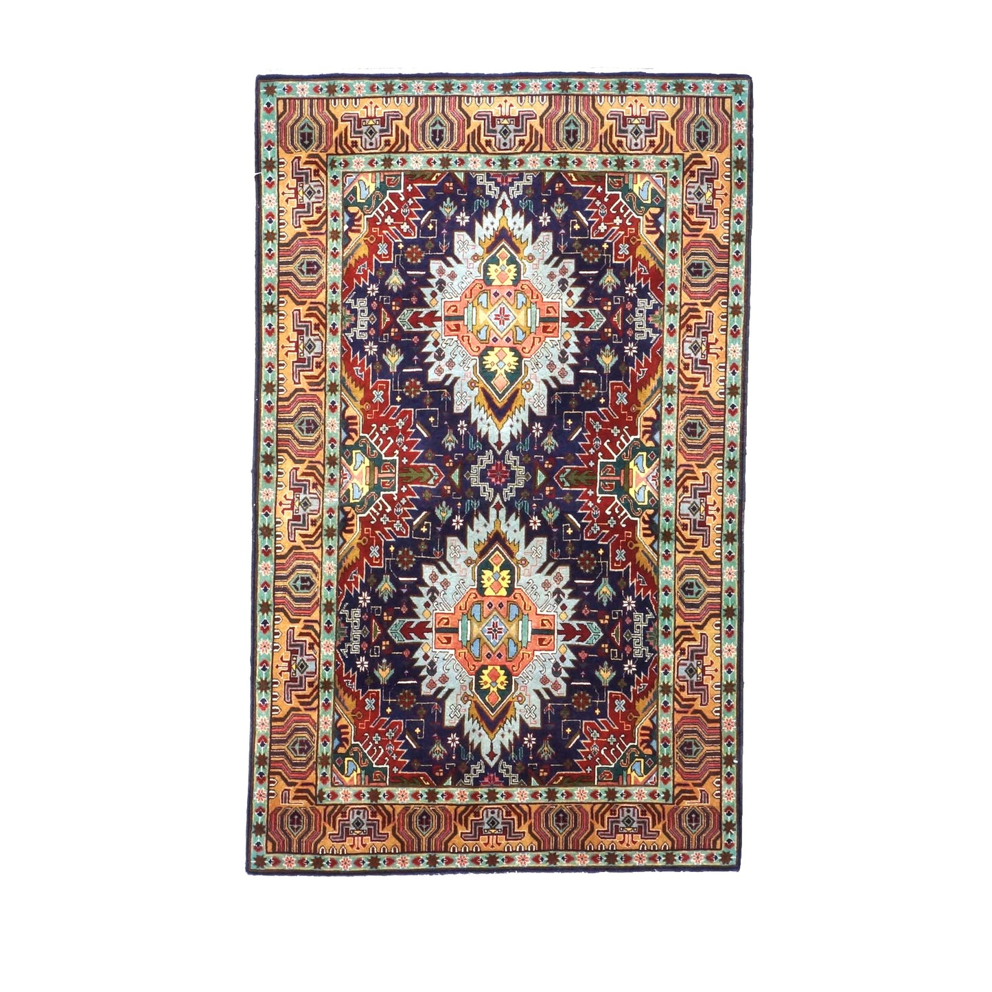 Persian Tabriz Wool 3x5 Orange, Green & Blue Handmade Throw Rug #9902395