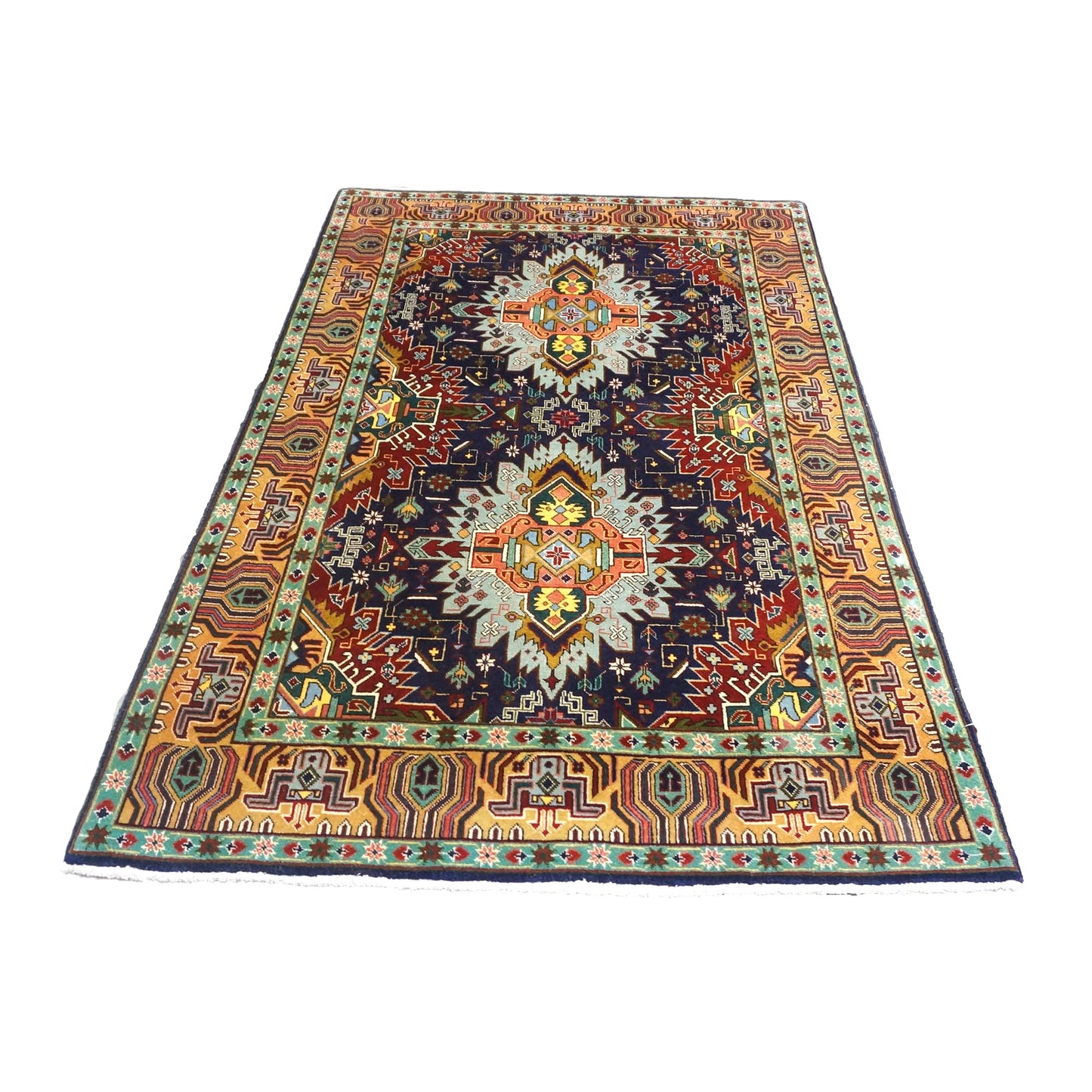 Persian Tabriz Wool 3x5 Orange, Green & Blue Handmade Throw Rug #9902395