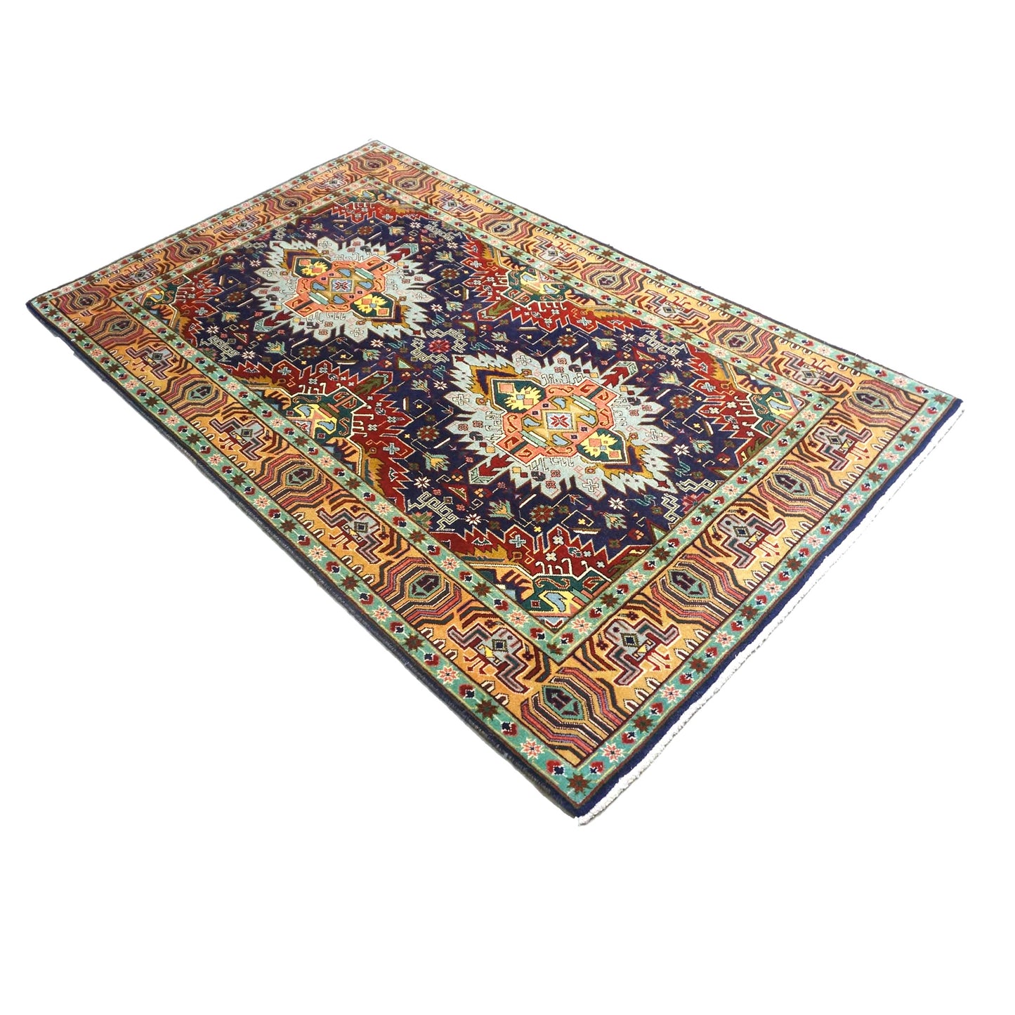 Persian Tabriz Wool 3x5 Orange, Green & Blue Handmade Throw Rug #9902395