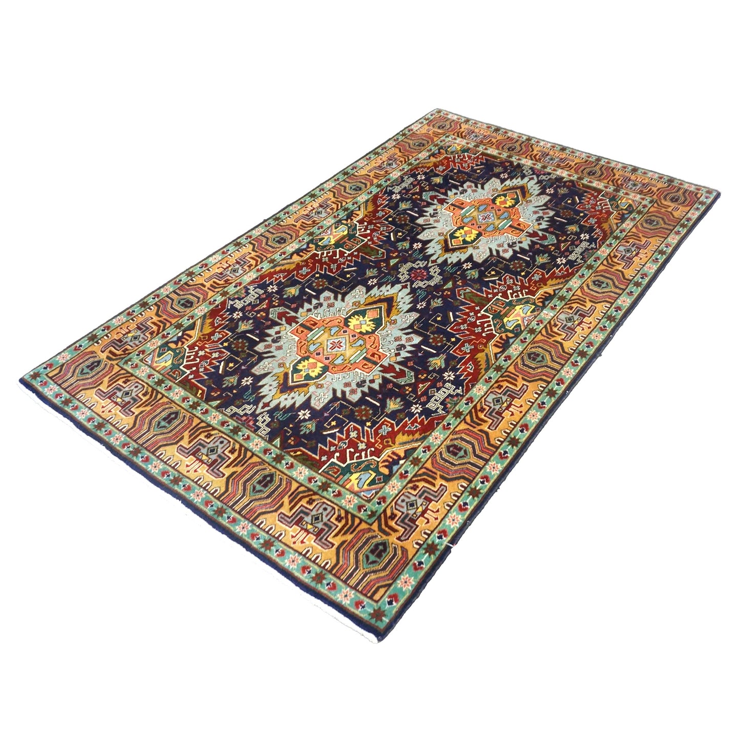 Persian Tabriz Wool 3x5 Orange, Green & Blue Handmade Throw Rug #9902395
