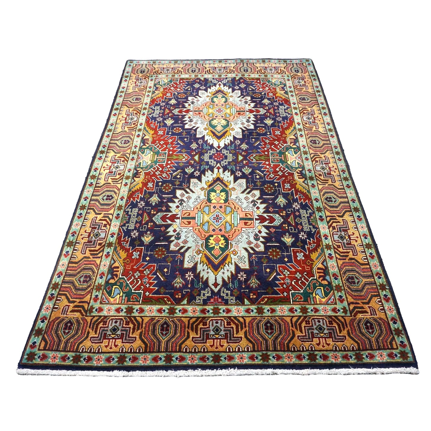 Persian Tabriz Wool 3x5 Orange, Green & Blue Handmade Throw Rug #9902395