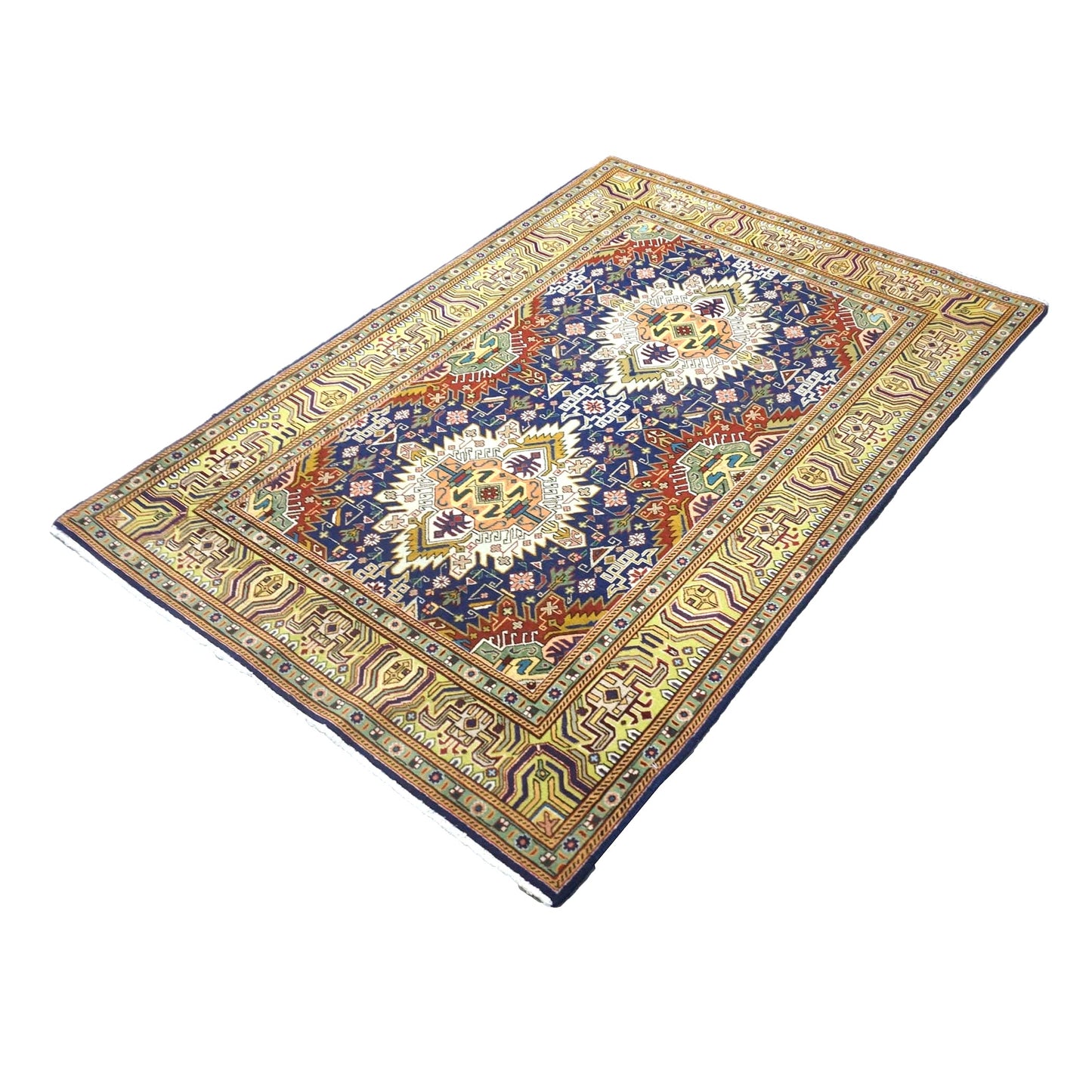 Antique Persian Tabriz Wool 3x5 Navy, Red & Gold Handmade Area Rug #9902406