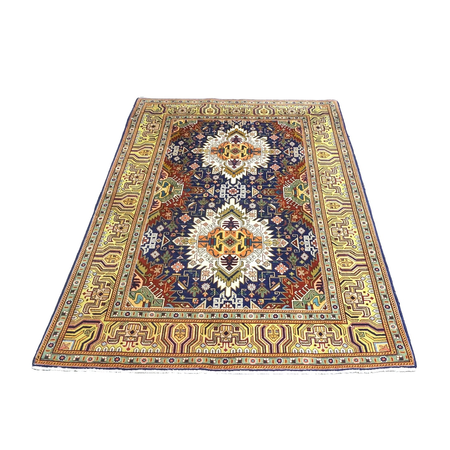 Antique Persian Tabriz Wool 3x5 Navy, Red & Gold Handmade Area Rug #9902406