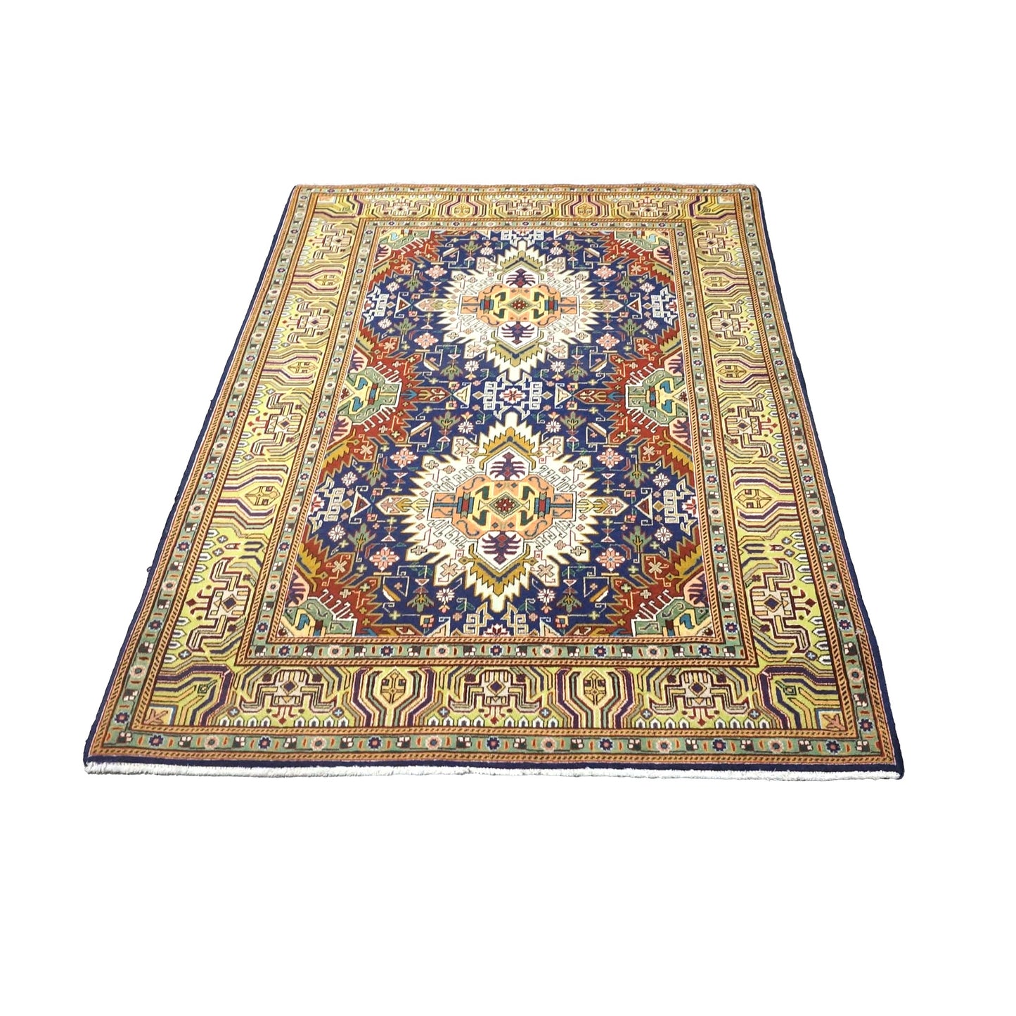 Antique Persian Tabriz Wool 3x5 Navy, Red & Gold Handmade Area Rug #9902406