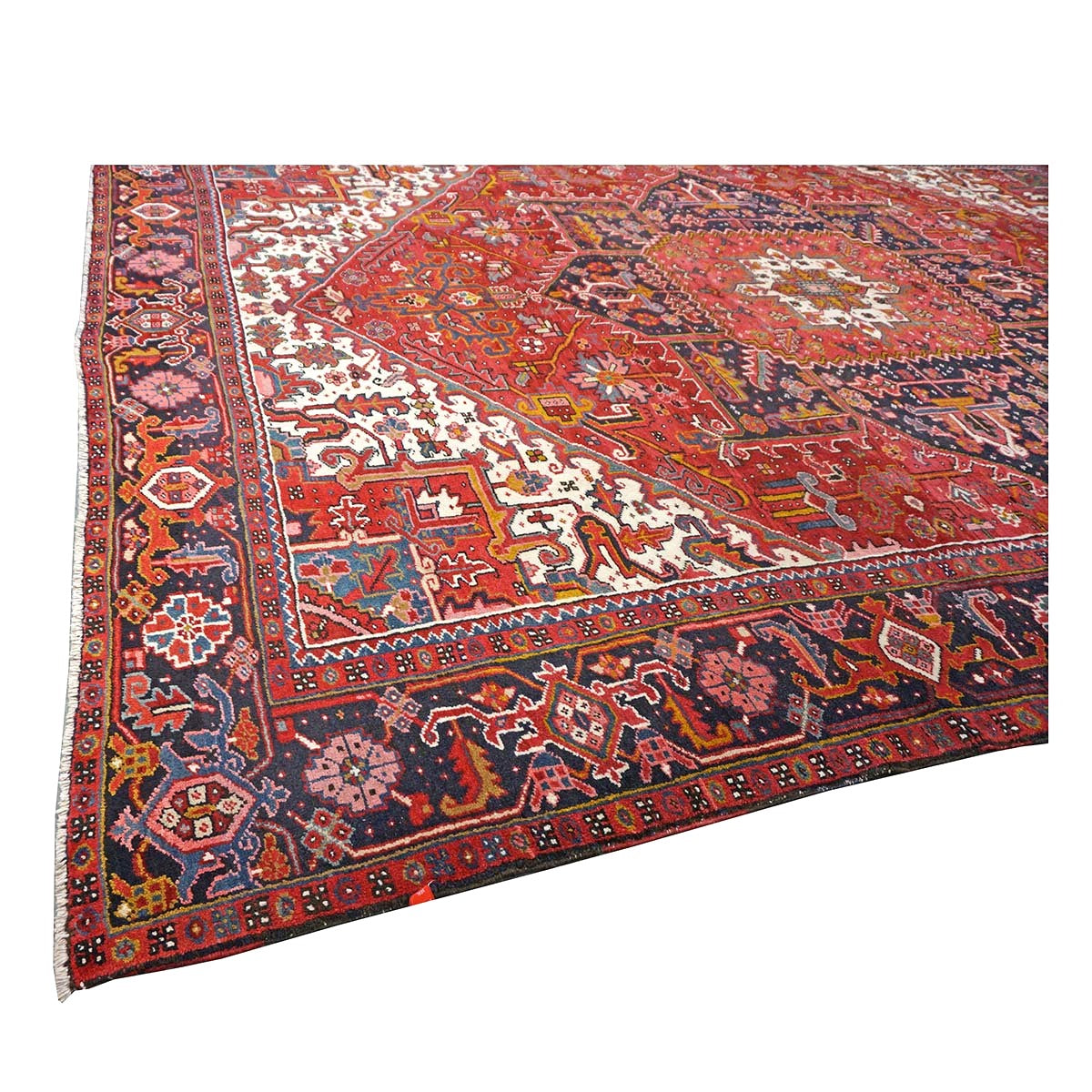 Antique Persian Heriz Wool 9x13 Red, Navy & Ivory Handmade Area Rug #9902430