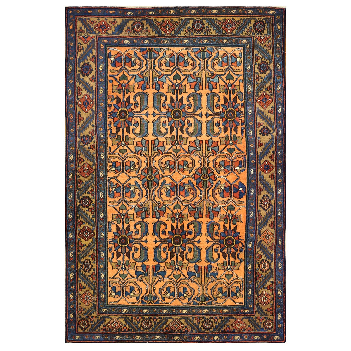 Antique Persian Lilihan Wool 5X7 Blue, Orange, Green & Rust Handmade Area Rug #9902439