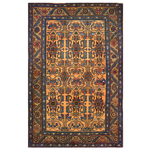Antique Persian Lilihan Wool 5X7 Blue, Orange, Green & Rust Handmade Area Rug #9902439