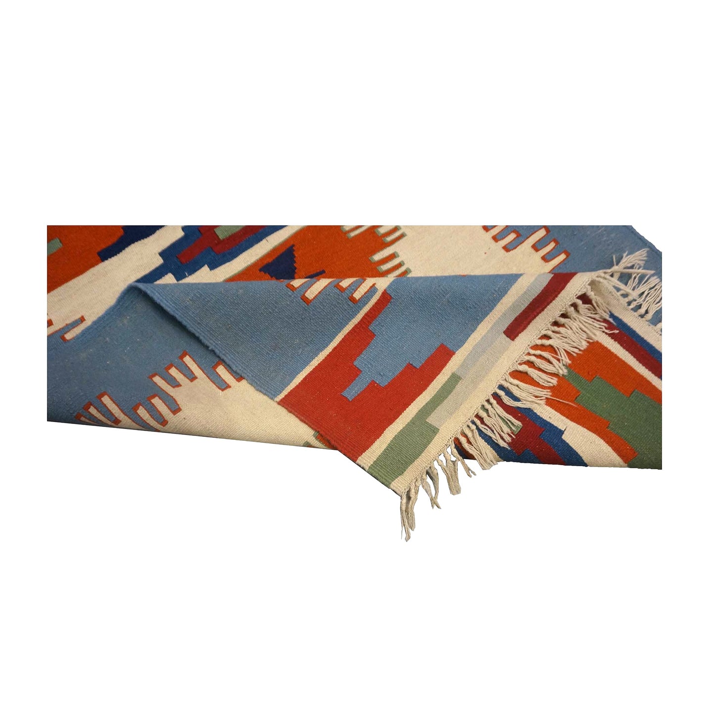 Turkish Kilim Flatweave Wool 3x5 Ivory & Blue Handmade Area Rug # 9902463