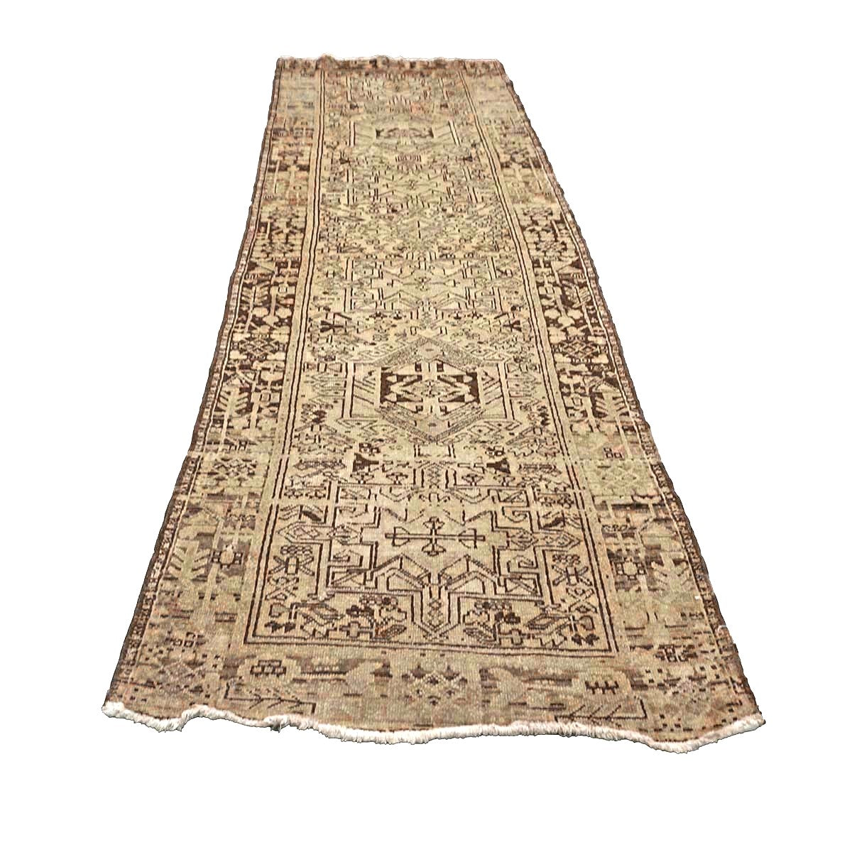 Antique Persian Karajeh Wool 3x10 Tan & Brown Handmade Runner Rug # 9902485