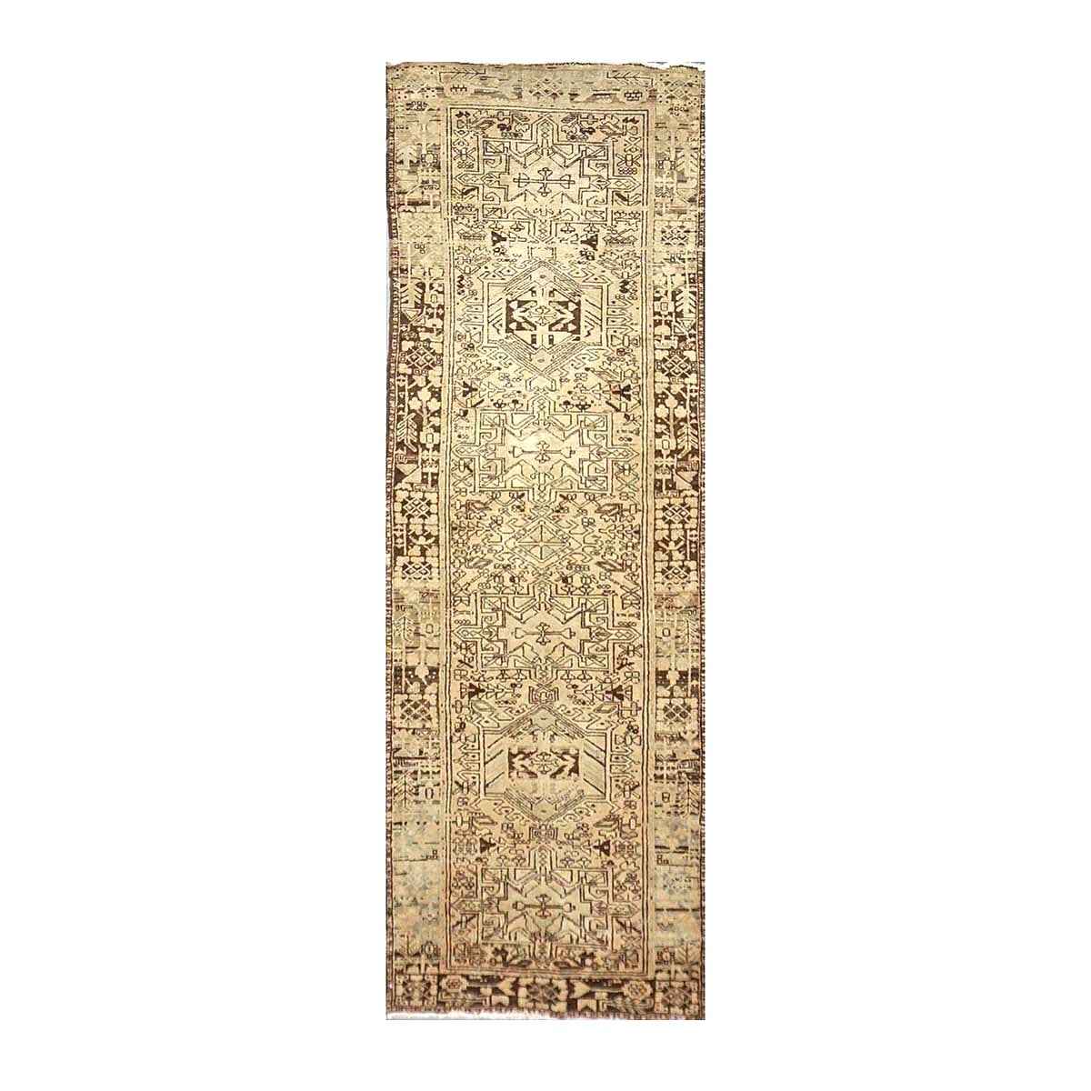Antique Persian Karajeh Wool 3x10 Tan & Brown Handmade Runner Rug # 9902485