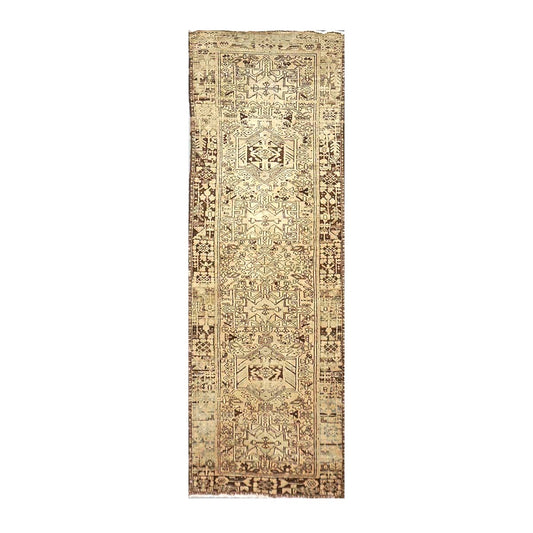 Antique Persian Karajeh Wool 3x10 Tan & Brown Handmade Runner Rug # 9902485