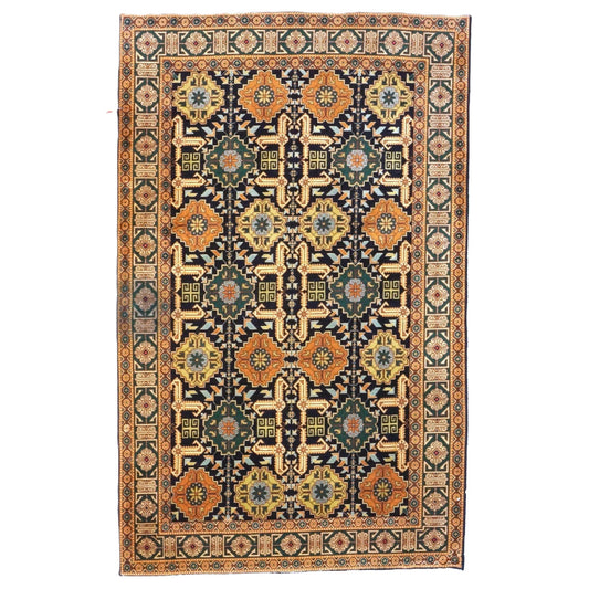 Antique Persian Tabriz Wool 3x5 Navy, Orange & Green Handmade Area Rug #9902501