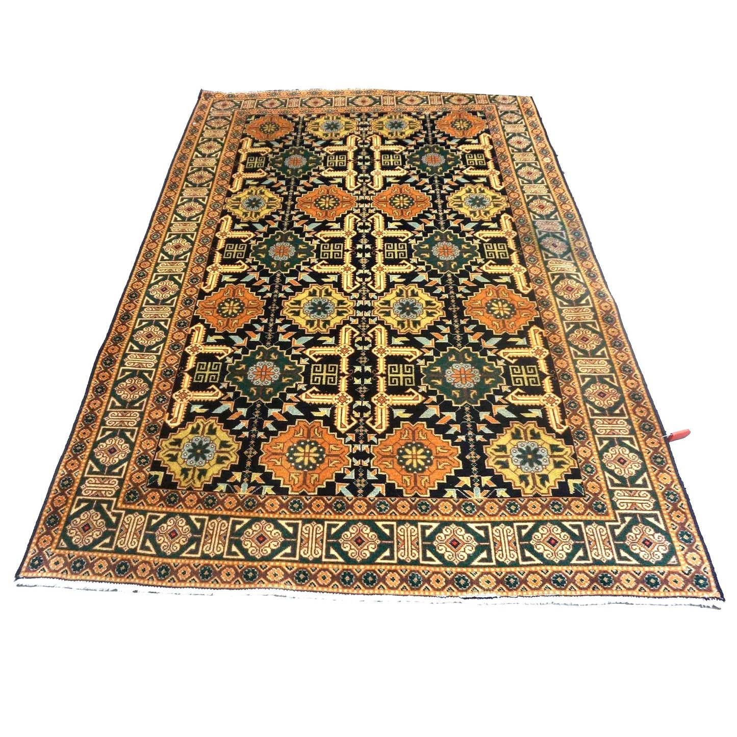 Antique Persian Tabriz Wool 3x5 Navy, Orange & Green Handmade Area Rug #9902501
