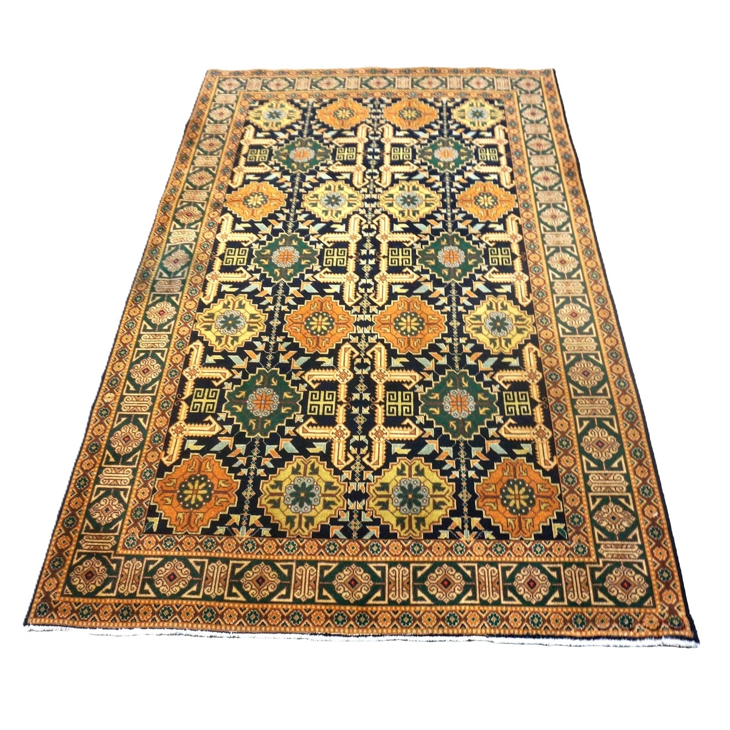 Antique Persian Tabriz Wool 3x5 Navy, Orange & Green Handmade Area Rug #9902501