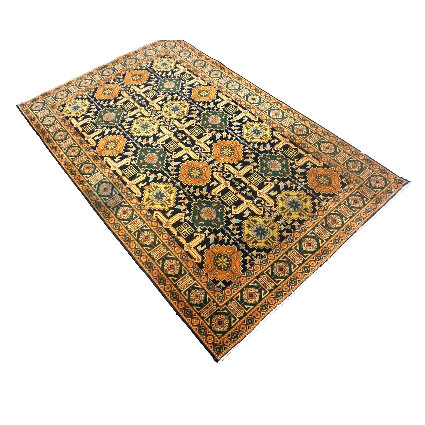 Antique Persian Tabriz Wool 3x5 Navy, Orange & Green Handmade Area Rug #9902501
