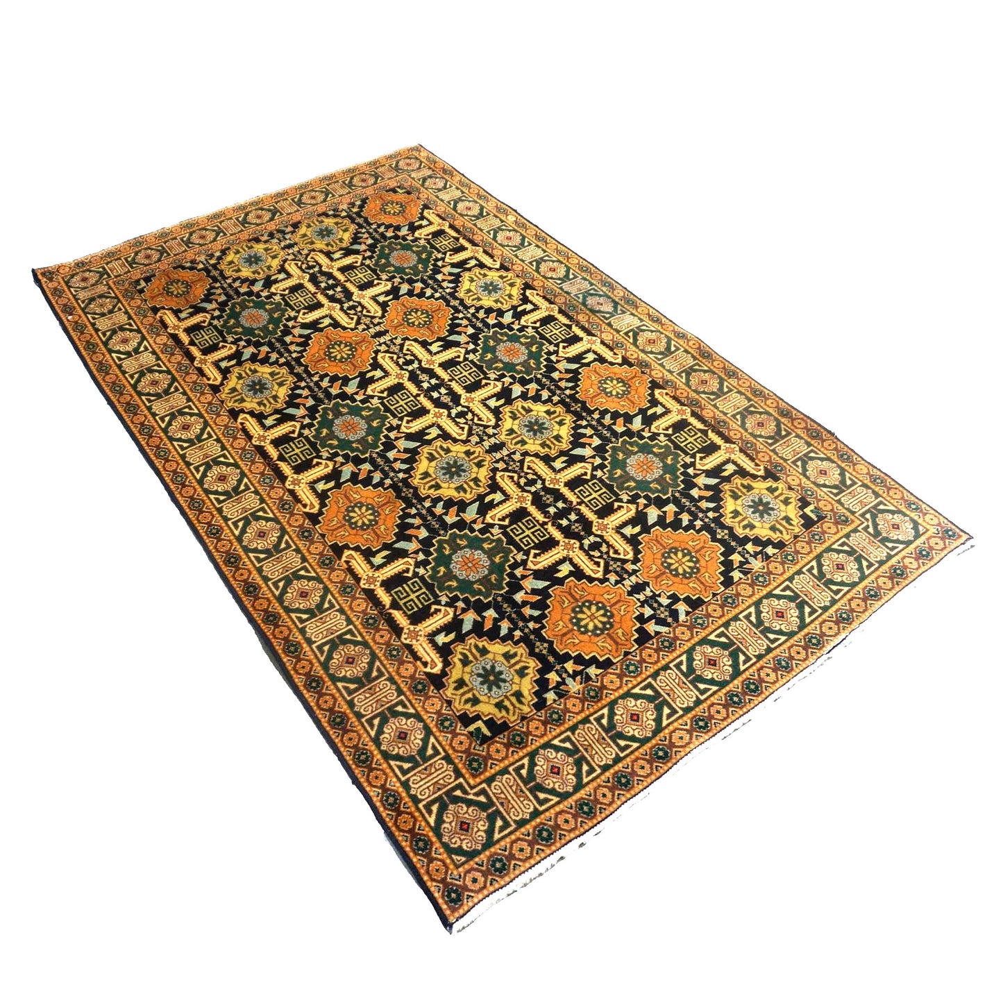 Antique Persian Tabriz Wool 3x5 Navy, Orange & Green Handmade Area Rug #9902501