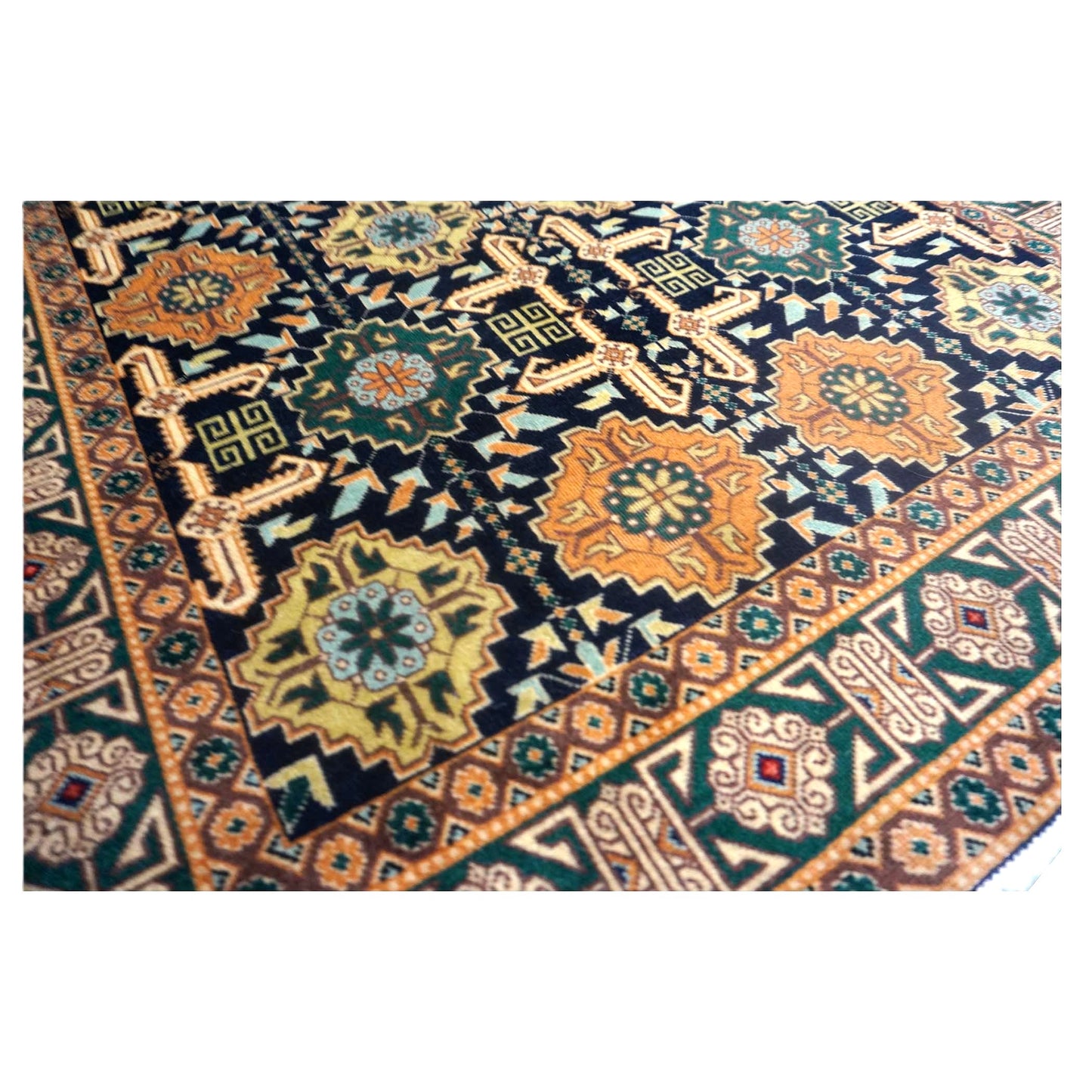 Antique Persian Tabriz Wool 3x5 Navy, Orange & Green Handmade Area Rug #9902501