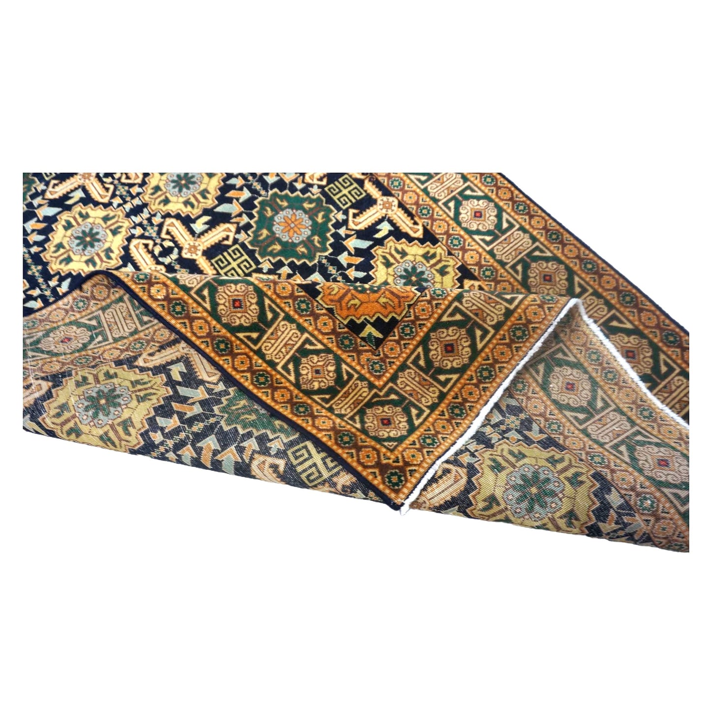 Antique Persian Tabriz Wool 3x5 Navy, Orange & Green Handmade Area Rug #9902501