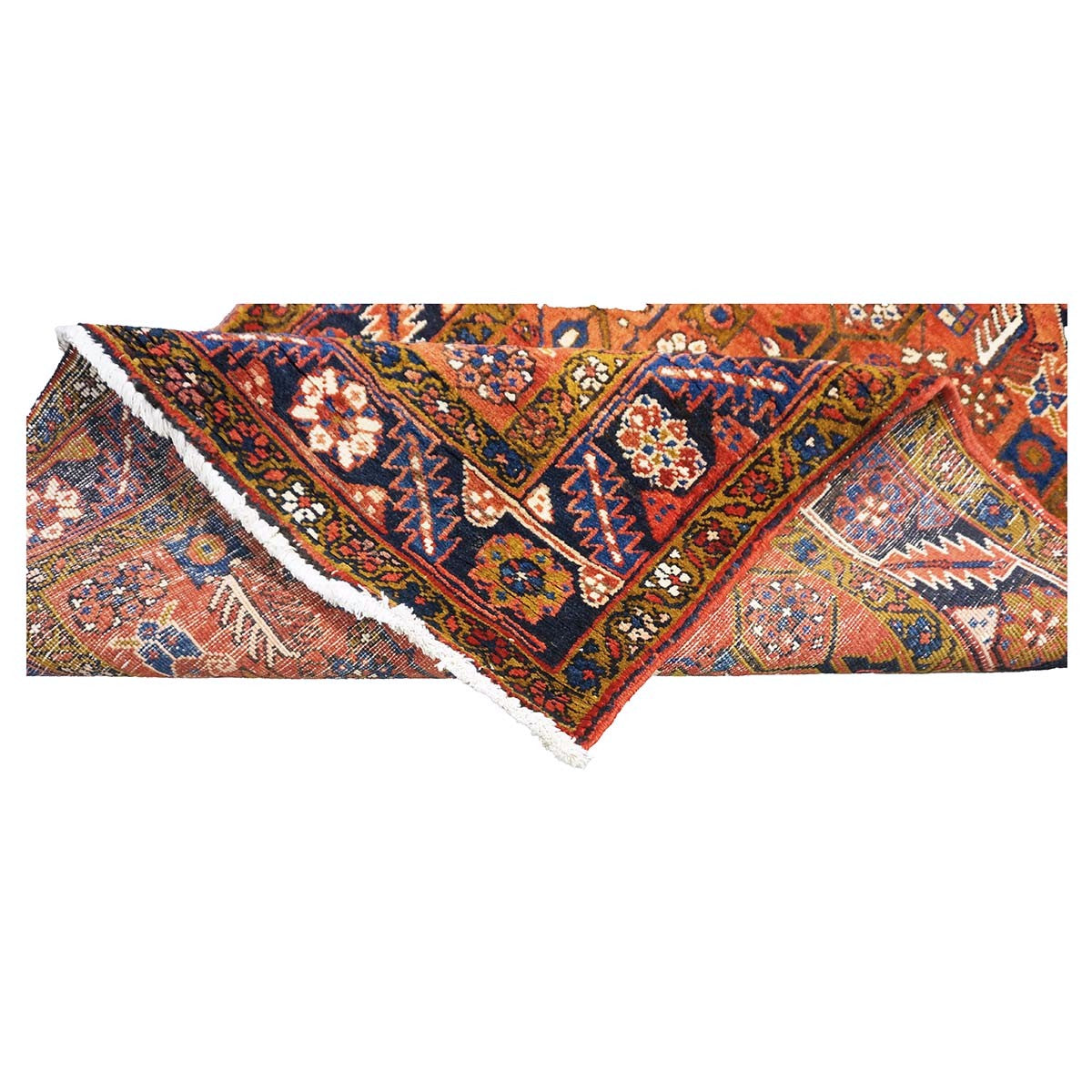 Antique Persian Heriz Wool 3x15 Orange, Camel & Navy Handmade Runner Rug #9902511
