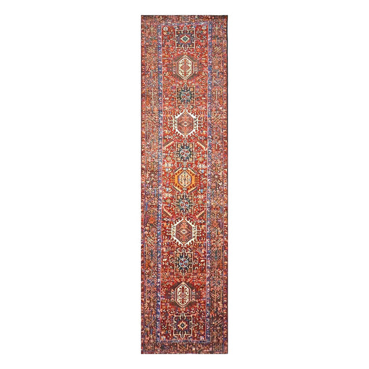 Vintage Persian Karajeh Wool 3x13 Red, Ivory & Charcoal Handmade Runner Rug #9902516