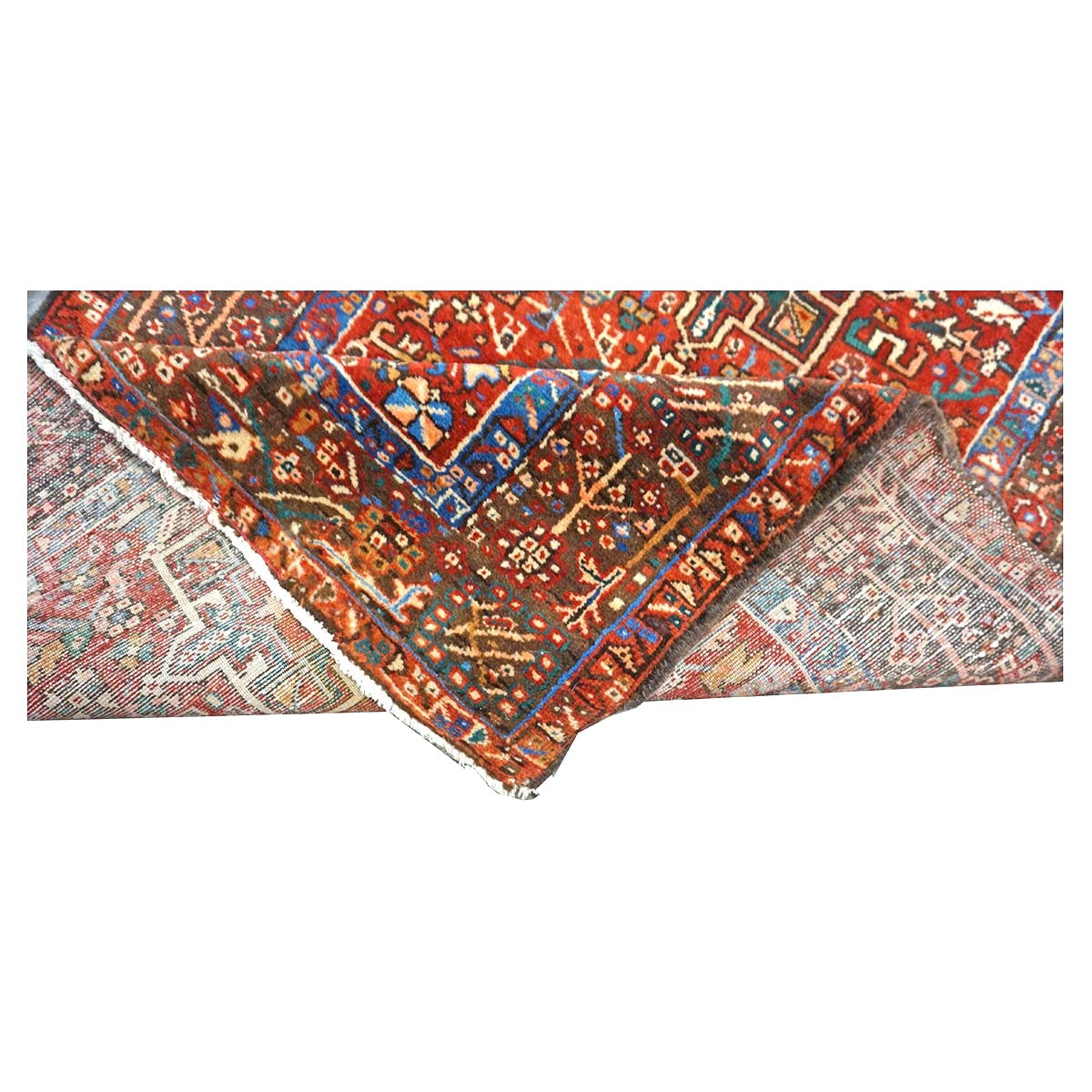 Vintage Persian Karajeh Wool 3x13 Red, Ivory & Charcoal Handmade Runner Rug #9902516