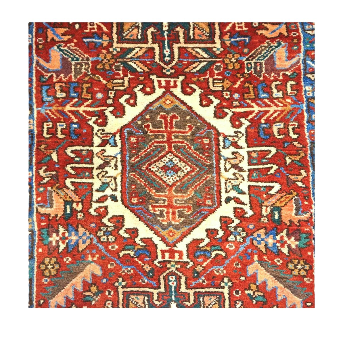 Vintage Persian Karajeh Wool 3x13 Red, Ivory & Charcoal Handmade Runner Rug #9902516