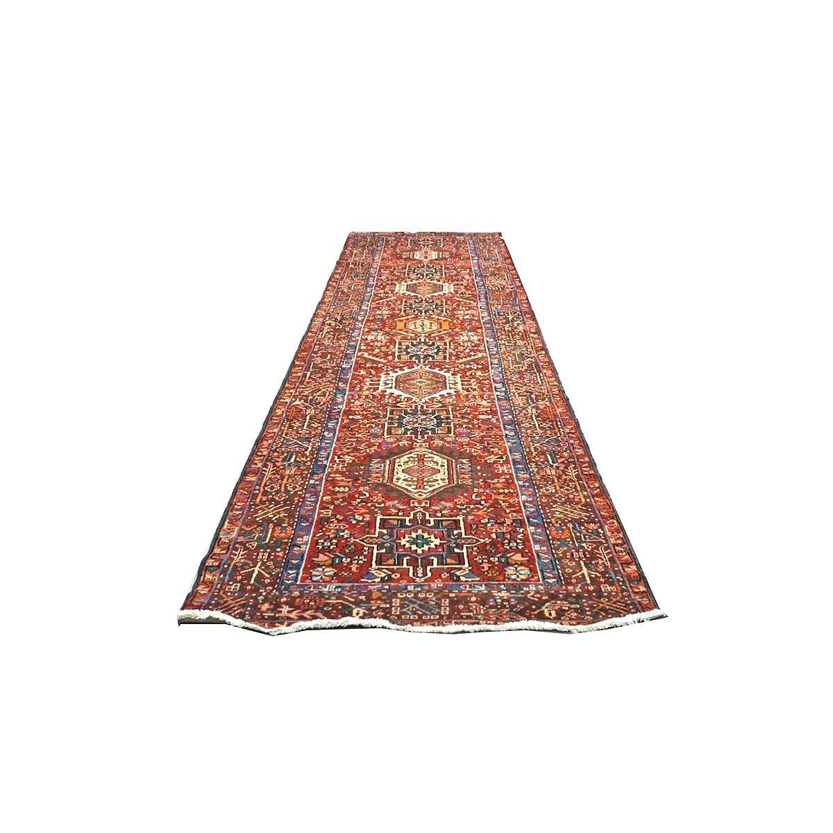 Vintage Persian Karajeh Wool 3x13 Red, Ivory & Charcoal Handmade Runner Rug #9902516