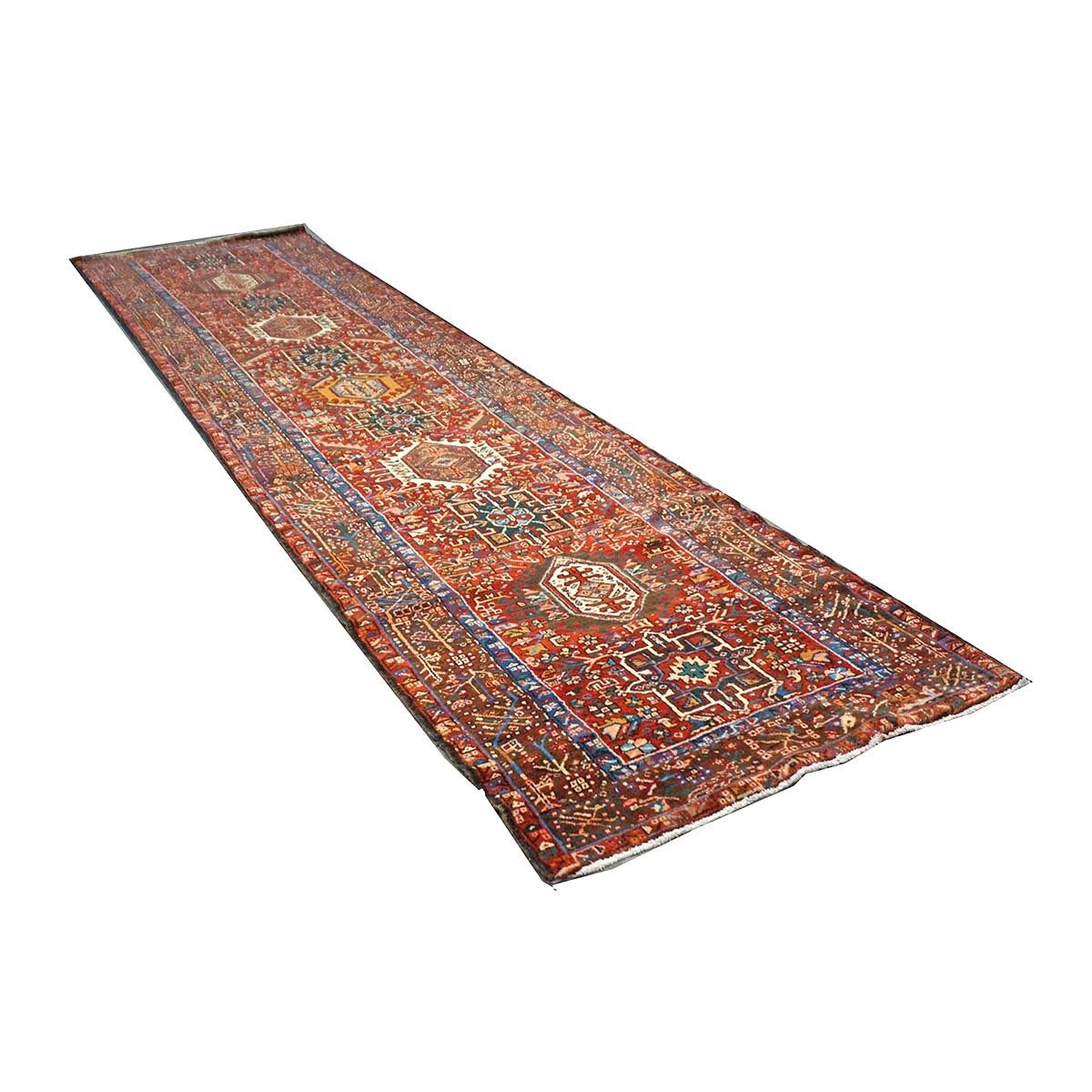 Vintage Persian Karajeh Wool 3x13 Red, Ivory & Charcoal Handmade Runner Rug #9902516