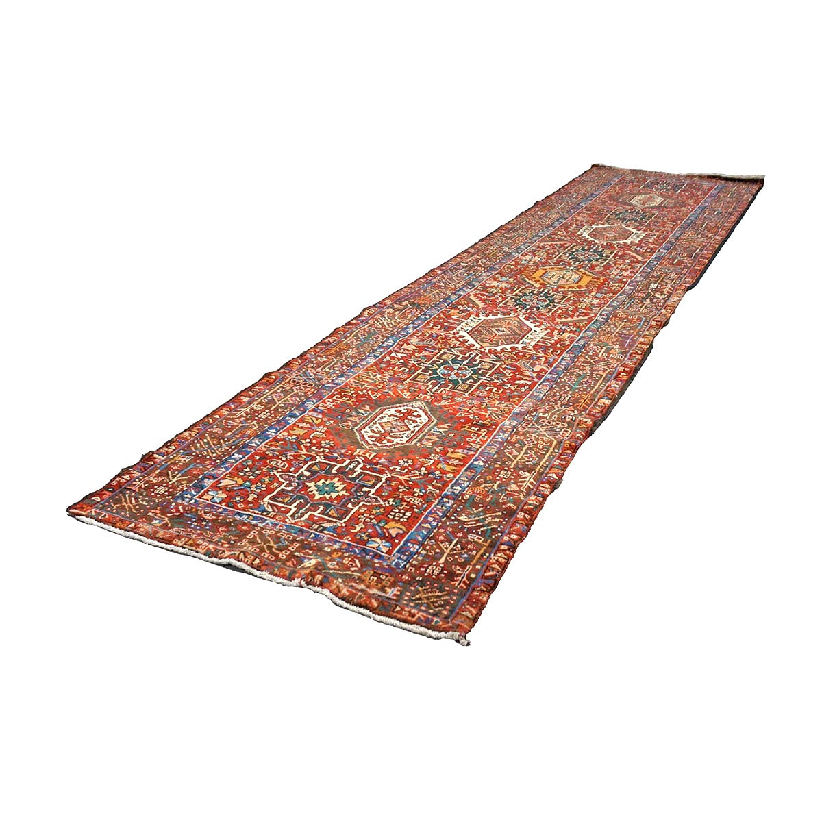 Vintage Persian Karajeh Wool 3x13 Red, Ivory & Charcoal Handmade Runner Rug #9902516